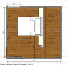 the floor plan for a small bedroom with wood floors and white walls, including a bed