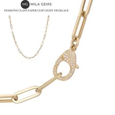 Complete your look with our stunning 14K Yellow Gold Diamond Clasp Paper Clip Chain Necklace. #diamonds #gold #necklace #paperclipchain #jewelry #fashion #accessories Formal Diamond Necklace With Paperclip Chain, Diamond Necklace With Paperclip Chain, Luxury Diamond Paperclip Chain Necklace, Formal Diamond Jewelry With Paperclip Chain, Luxury Diamond Jewelry With Paperclip Chain, Luxury Formal Paperclip Necklace, Classic Diamond Jewelry With Lobster Clasp, Luxury Paperclip Necklaces For Formal Events, Classic Diamond Necklace With Paperclip Chain