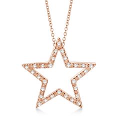 Star Shaped Diamond Pendant Necklace 14k Rose Gold (0.10ct) Allurez Jewelry, Diamond Star Necklace, Diamond Flower Pendant, Wish Upon A Star, Star W, Star Necklace Gold, Unique Pendant Necklace, 14k Yellow Gold Necklace, Fine Diamond Jewelry