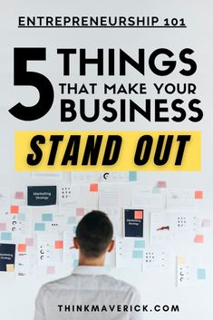 a man standing in front of a whiteboard with the words 5 things that make your business stand out