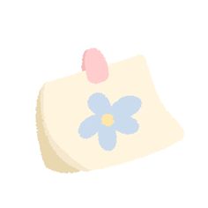 a piece of cake with blue and pink frosting on it's top, topped with a flower