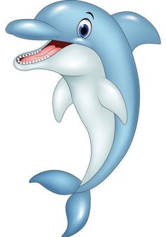 a cartoon dolphin with its mouth open and tongue out