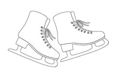 a pair of ice skates sitting on top of each other, one line drawing