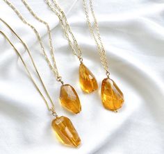 Chunky Citrine Gemstone Necklace - Gold Filled - November Birthstone Amber Necklace With Large Stone As Gift, Amber Necklace With Large Stone For Gift, Amber Citrine Birthstone Necklaces, Amber Citrine Birthstone Necklace, November Birthstone, Citrine Gemstone, Stunning Necklace, Custom Necklace, Chain Styles