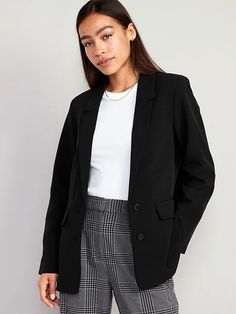 Taylor Relaxed Suit Blazer for Women | Old Navy Therapist Wardrobe, Work Outfit Inspiration, Shopping Wishlist, Corporate Attire, Suit Jackets For Women, Wide Leg Sweatpants, Wedding Suit, Old Navy Women, Blazer Black