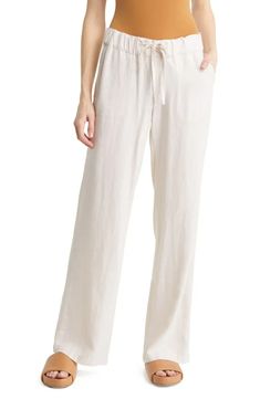 Caslon® Linen Blend Pants | Nordstrom Linen Pull-on Style Bottoms For Loungewear, Chic Linen Drawstring Bottoms, Linen Wide Leg Bottoms With Drawstring, Spring Linen Pants With Drawstring, Chic Linen Wide Leg Pants With Drawstring, Wide Leg Linen Bottoms With Drawstring, Spring Linen Drawstring Pants, Summer Linen Pull-on Style Bottoms, Spring Linen Wide Leg Pants With Drawstring