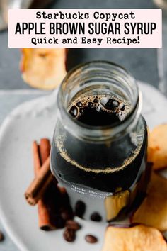 an apple brown sugar syrup in a glass jar