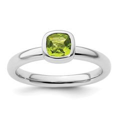 Sterling Silver Cushion Cut Peridot Ring Silver Cushions, Peridot Stone, Ring Displays, Band Jewelry, Peridot Ring, Peridot Gemstone, Ring Crafts, Green Peridot, Sterling Silver Cross