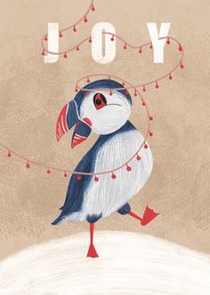 an illustration of a bird with the words joy on it's face and legs