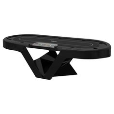 a black poker table with an electronic device on it's top and bottom edge