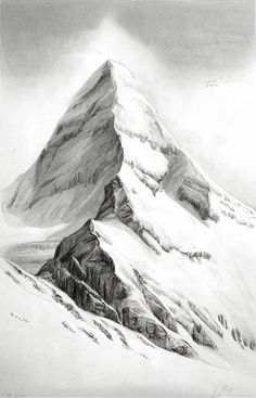 a drawing of a mountain with snow on it