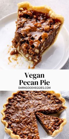 a piece of vegan pecan pie on a plate