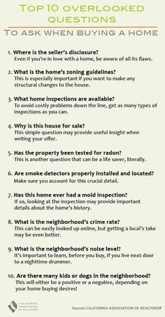 the top 10 overlooked questions to ask when buying a home info sheet is in view