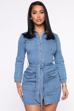 Tie Dye Mini Dress, Fashion Nova Outfits, Denim Mini Dress, Fashion Nova Jeans, Womens Loungewear, Tie Belt, Denim Fashion, Denim Dress, Jumpsuits For Women