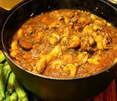 a large pot filled with food on top of a table