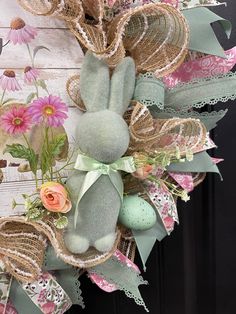 a wreath with an easter bunny on it