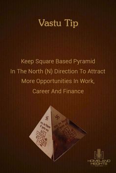 a poster with the words vastu tip written on it and an image of a paper pyramid