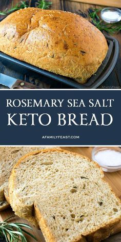 rosemary sea salt keto bread on a cutting board