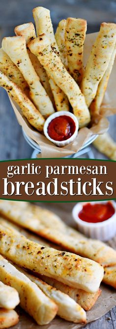 pizza sticks with ketchup and dipping sauce