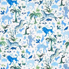 a blue and green dinosaur pattern on a white background