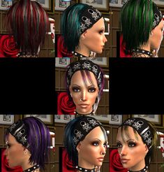 multiple images of different colored hair styles in various poses, with one woman's head tilted to the side