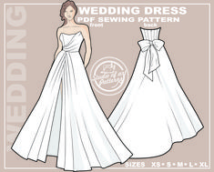 Dress Templates, Formal Dress Patterns, Long Wedding Dress, Sewing Wedding Dress, Pattern Wedding