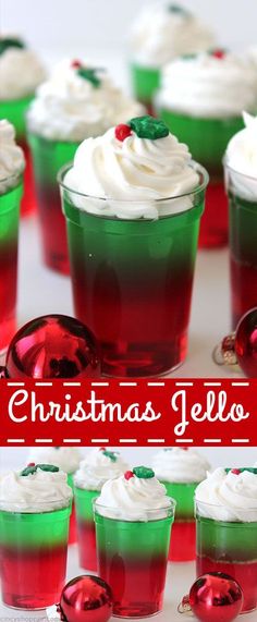 christmas jello cupcakes with whipped cream on top