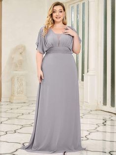 COLOR=Grey | Plus Size Women'S A-Line Empire Waist Evening Party Maxi Dress-Grey 1 Empire Waist Evening Dress, Plus Size Evening Gown, Empire Waist Maxi, Formal Maternity Dress, Maxi Evening Dress, Plus Size Party Dresses, Elegant Party Dresses, Chiffon Evening Dresses, Ever Pretty