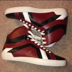 New Mens Bally Hightop Sneakers. Box Slightly Damaged Msrp $590 Luxury High-top Sneakers For Sports, Luxury Red High-top Sneakers, Luxury Red High-top Custom Sneakers, Luxury High-top Sneakers With Red Sole, Sneakers Box, Bally Shoes, Hightop Sneakers, Starting From The Bottom, Tennis Shoes