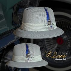 Handmade with the highest quality materials of 100% cotton string Style: Classic Lowrider Derby Color: Oxford Hat Band: Light Gray Feathers: Rooster Hat Pin: Chicana Brand: Garcia Signature Hats All sales are final Social Media Facebook @garciasignaturehats Instagram @garciasignaturehats Fitted Flat Bill Hats For Summer, Fitted Flat Bill Hat For Summer, Fitted Flat Bill Panama Hat For Spring, Fitted Gray Summer Hat, Gray Curved Brim Hat For Summer, Gray Curved Brim Summer Hat, Classic Adjustable Cotton Fedora, Casual Gray Fedora For Summer, Adjustable Gray Summer Hat