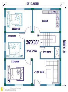 the floor plan for a two bedroom apartment with 2 bathrooms and an attached kitchen area