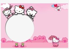 the hello kitty wallpaper is pink and has three little kittens on top of it