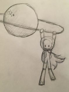 a drawing of a cartoon character holding a large object in the shape of a dog