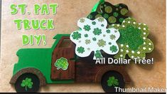 a st patrick's day card with a truck and shamrocks