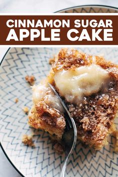 cinnamon sugar apple cake on a plate with a fork