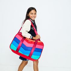 Featuring our best selling prints and colors, this bag is perfect for overnight stays, long weekends, and every moment in between. Designed with traveling families in mind, every pocket, side strap and compartment was thoughtfully created to travel with ease… and style. ♻ 45% of this bag is made from recycled materials Multicolor Travel Bags With Leather Trim, Fun Multicolor Travel Bag, Unique Multicolor Travel Bag, Trendy Rainbow Travel Bag, Multicolor Travel Duffle Bag With Zipper Closure, Rainbow Chevron, Diaper Bag Tote, Selling Prints, Toiletry Kit