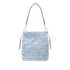 Embrace the blend of sophistication and casual charm with the Lily Atlantis handbag. Showcasing a richly ruffled denim body with leather accents, this bag perfectly balances fashion and practicality. Its unique shape makes it a versatile choice for women of all ages, ideal for any occasion. Designed with both hand and shoulder straps, Lily offers multiple carrying options. Treated with special impregnation to protect the denim, this bag ensures durability and style. Designer Denim Travel Bag, Luxury Denim Bag For Daily Use, Luxury Denim Shoulder Bag For Travel, Trendy Denim Bags With Dust Bag Included, Luxury Denim Bags For Shopping, Luxury Denim Bags With Double Handle, Chic Double Handle Denim Shoulder Bag, Luxury Denim Bag With Double Handles, Designer Denim Tote Bag