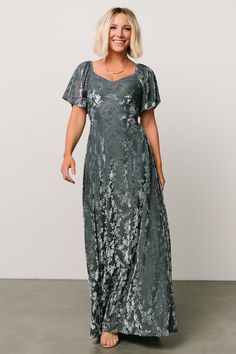 Everley Velvet Maxi Dress | Dusty Blue - Baltic Born Fitted Maxi Skirt, Destination Dress, A Line Maxi Dress, Long Blue Dress, Velvet Maxi Dress, Velvet Maxi, Mob Dresses, Flowy Shorts, Dress Dusty