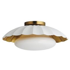 a white and gold ceiling light on a white background