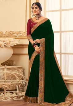 Green silk festival wear saree 2808  Desc:  Color : Green Fabric : Silk Work : Embroidery Wash Care : Dry clean Sleeve Style : Quarter Sleeve Long Sleeves : Done only in Custom Stitch Sleeves Lining : Done only in Custom Stitch Bust Size : 32 to 42 Inches Occasion : Christmas   Diwali   Party Wear   Ceremonial   Teej   Ganesh Charturthi   Onam   Ugadi. With Express Free Shipping and Custom Stitching, Buy Indian Wedding Party Wear Saree Green silk festival wear saree 2808 online in USA, UK and Ca Baby Shower Look, Bottle Green Saree, Festival Saree, Raspberry Blush, Bollywood Sarees Online, Saree Green, Indian Sarees Online, Ghagra Choli, Green Saree