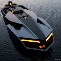 a futuristic looking boat floating on top of a body of water in the middle of the ocean