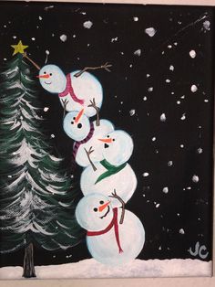 Snowmen acrylic paint Kids Christmas Painting, Snowmen Paintings, Tree Painting Easy, Expressive Drawing, Easy Christmas Drawings, Lighted Canvas Art, Painted Christmas Cards, Christmas Tree Canvas, Tree Painting Canvas