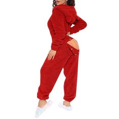 Women's Plush Onesie Christmas Pure Color Warm Fashion Home Xmas Daily Bed Polyester Warm Hoodie Long Sleeve Hole Fall Winter Black Pink 2023 - US $38.99 Lounge Jumpsuit, Womens Onesie, Bodysuit Designs, Chic Type, Red Jumpsuit, Long Sleeve Jumpsuit, Wearing Red, Long Sleeve Romper, Sleeved Romper