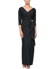 Alex Evenings Long Sheath Dress w/ Cascade Ruffle Skirt and Embellishment Detail At Hip | Zappos.com Fitted Evening Gown With Ruffles, Elegant V-neck Formal Gown, Elegant Formal Gown, Elegant Formal Gown For Gala, Elegant Gown For Formal Gala, Elegant Gala Gown For Formal Occasions, Elegant Gown For Formal Gala Occasions, Elegant Formal Dresses For Gala, Holiday V-neck Formal Gown