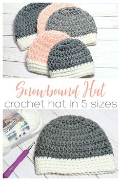 the crochet hat in 5 sizes is ready to be made into a beanie