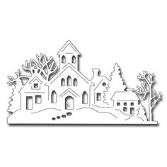 a paper cutout of a house with trees and snow on the ground in front of it