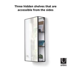 an advertisement for umbraa showing the hidden shelves that are accessible from the sides