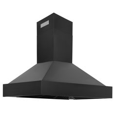 a black stove top oven with the hood up and two ventilators on each side