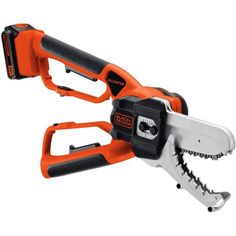 an orange and black cordless saw is open