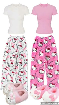 Cute Matching Clothes, Y2k Pjs, Y2k Pajamas, Bff Matching Outfits, Matching Fits, Bff Matching, Matching Outfits Best Friend, Kitty Clothes, Hello Kitty Clothes